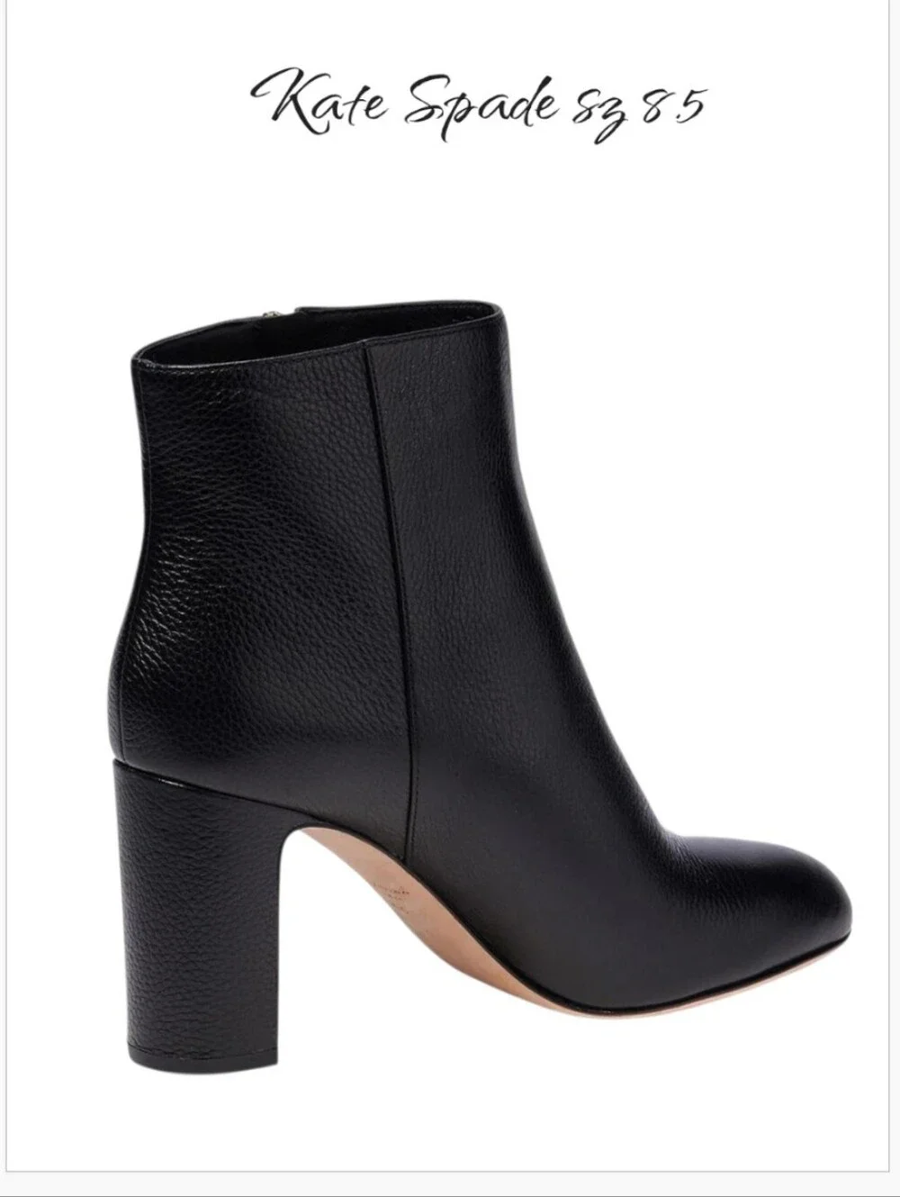Kate Spade New York Knott Zip Black Leather Block Heel Ankle Booties Size 8.5